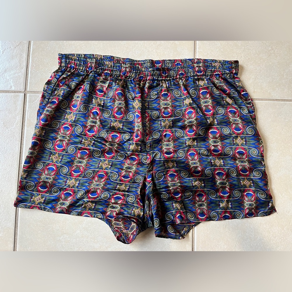 Reckless Silk Boxer Shorts Mens M Multicolor Printed Elastic Waist Pockets Vtg